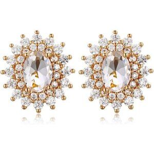 Women's White Gold Crystal Cute Sun Stud Gold Plated Lightweight Earrings